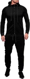 Men's 2 Pieces Tracksuits Running Jogging Athletic Casual Outfits Suit Solid Full Zip Sports Hooded Pants Sweatsuits - M - black