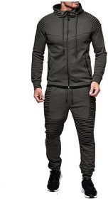 Men's 2 Pieces Tracksuits Running Jogging Athletic Casual Outfits Suit Solid Full Zip Sports Hooded Pants Sweatsuits - L - grey