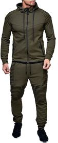 Men's 2 Pieces Tracksuits Running Jogging Athletic Casual Outfits Suit Solid Full Zip Sports Hooded Pants Sweatsuits - XL - army green