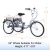 Adult Tricycle Trikes,3-Wheel Bikes,24 Inch Wheels 7 Speed Cruiser Bicycles with Large Shopping Basket for Women and Men - as Pic