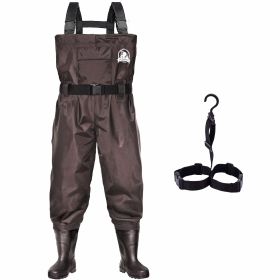 UPGRADE Fishing Waders for Men&Women with Boots Waterproof;  Nylon Chest Wader with PVC Boots & Hanger Brown - Brown - Men 9/Women 11