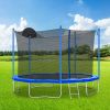 12FT Trampoline for Adults & Kids with Basketball Hoop, Outdoor Trampolines w/Ladder and Safety Enclosure Net for Kids and adults - as Pic