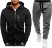 Mens 2 Piece Tracksuit Zipper Cardigan Hoodie Pants Sport Suit Running Jogging Athletic Casual Tracksuit Set - XL - black2