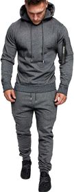 Men's Camouflage 2 Piece Sweatsuits Hoodie Jogging Athletic Tracksuit Sets - GRAY-M