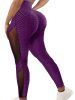 Honeycomb Mesh Contrast Leggings, Sporty Skinny High Waist Lifting Yoga Leggings, Women's Clothing - Purple - XL(12)