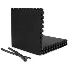 12 Pieces Puzzle Interlocking Flooring Mat with Anti-slip and Waterproof Surface - Black