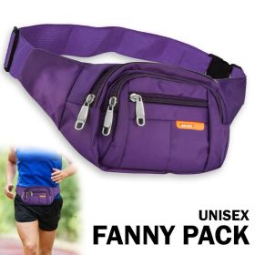 Sport Runner Waist Bum Bag Running Jogging Travel Chest Pouch Zip Fanny Pack New - Purple