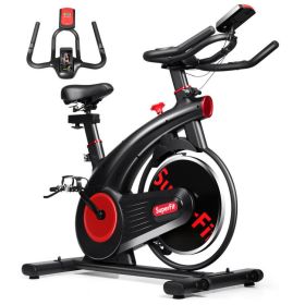 Stationary Exercise Bike Silent Belt with 20LBS Flywheel - Black+red