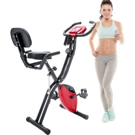 Folding Exercise Bike; Fitness Upright and Recumbent X-Bike with 10-Level Adjustable Resistance; Arm Bands and Backrest - Red