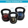 5 10 15 lbs Weight Kettlebell Home Fitness 3 Pieces Set Kettle Bell - Black - Exercise & Fitness