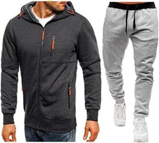 Mens 2 Piece Tracksuit Zipper Cardigan Hoodie Pants Sport Suit Running Jogging Athletic Casual Tracksuit Set - XXL - dark grey2