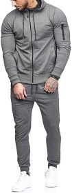 Men's 2 Pieces Tracksuits Running Jogging Athletic Casual Outfits Suit Solid Full Zip Sports Hooded Pants Sweatsuits - XL - grey1