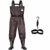 UPGRADE Fishing Waders for Men&Women with Boots Waterproof;  Nylon Chest Wader with PVC Boots & Hanger Brown - Brown - Men 10/Women 12