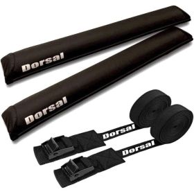 DORSAL Sunguard (No Fade) Aero Roof Rack Pads and 15 ft Straps for Car Surfboard Kayak SUP Snowboard - 34" - Black