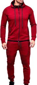 Men's 2 Pieces Tracksuits Running Jogging Athletic Casual Outfits Suit Solid Full Zip Sports Hooded Pants Sweatsuits - XL - red