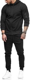 Men's 2 Pieces Tracksuits Running Jogging Athletic Casual Outfits Suit Solid Full Zip Sports Hooded Pants Sweatsuits - XL - black1