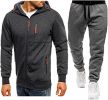 Mens 2 Piece Tracksuit Zipper Cardigan Hoodie Pants Sport Suit Running Jogging Athletic Casual Tracksuit Set - XL - dark grey1