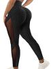 Honeycomb Mesh Contrast Leggings, Sporty Skinny High Waist Lifting Yoga Leggings, Women's Clothing - Black - L(8/10)