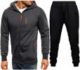 Mens 2 Piece Tracksuit Zipper Cardigan Hoodie Pants Sport Suit Running Jogging Athletic Casual Tracksuit Set - L - dark grey3