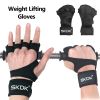 Weightlifting Fitness Gloves With Wrist Wraps; Silicone Gel Full Palm Protection; Gym Workout Gloves; Power Lifting Equipment - Black - M